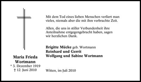 Traueranzeigen Von Maria Frieda Wortmann Trauer In Nrw De