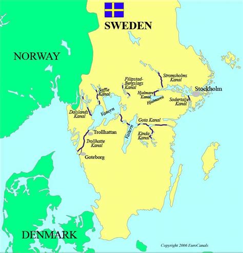 Swedish canals map - Map of Swedish canals (Northern Europe - Europe)