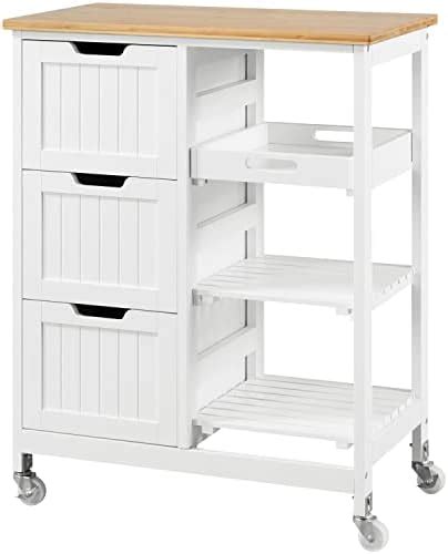 Homcom Carrello Da Cucina Classico Con Cassetti E Ruote In Legno