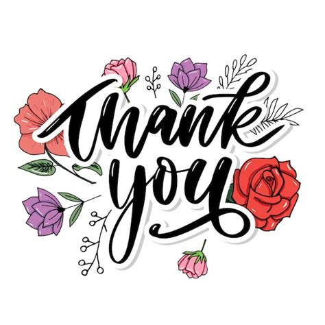 Premium Vector Thank You Handwritten Lettering With Floral Design