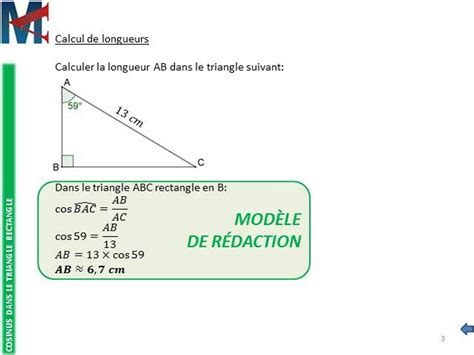 Me Cosinus Calcul De Longueurs Utilisation De La Calculatrice