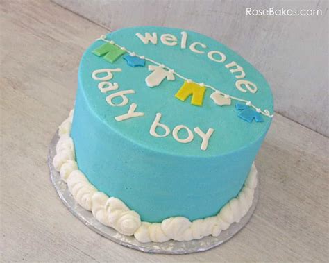 Welcome Baby Boy Clothes Line Baby Shower Cake