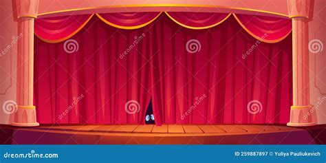 Eyes Look Out Red Curtain On Theater Stage Vector Stock Vector