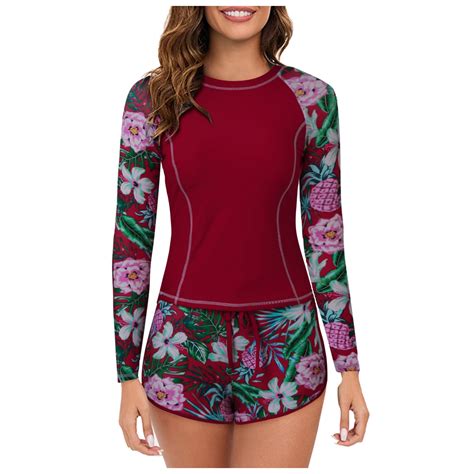 Womens Swimwears Rash Guards 2 Piece Long Sleeve Rash Guard With Built In Bra Swimsuits Upf 50