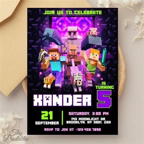 Digital Template Minecraft Party Invitation 7+ Minecraft Birthday