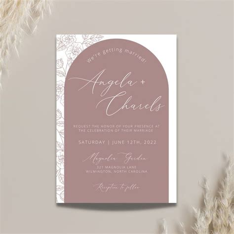 Mauve Boho Arch Wedding Invitation Template Modern Bohemian Wedding