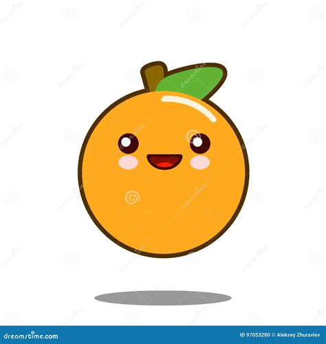 Orange Fruit Cartoon Character Icon Kawaii Flat Design Vector Stock