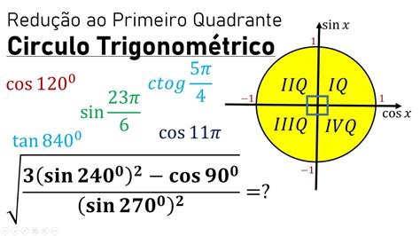 Redu O Ao Primeiro Quadrante Circulo Trigonom Trico Seno Cosseno