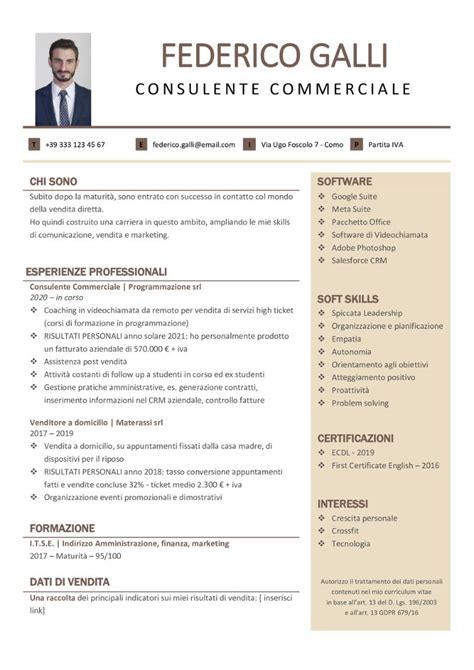 Esempio Curriculum Consulente Commerciale Template CV Gratis