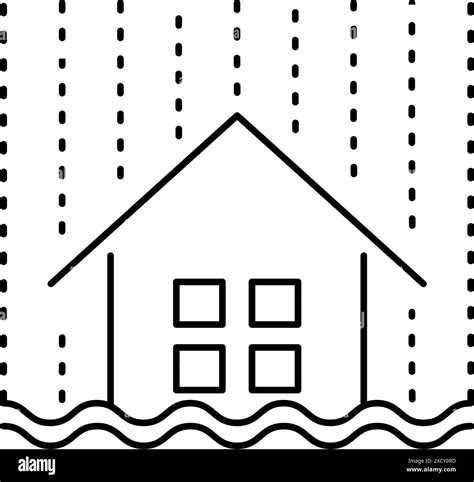 Simple Line Drawing Icon Of Natural Disasters Heavy Rain Flood Vector