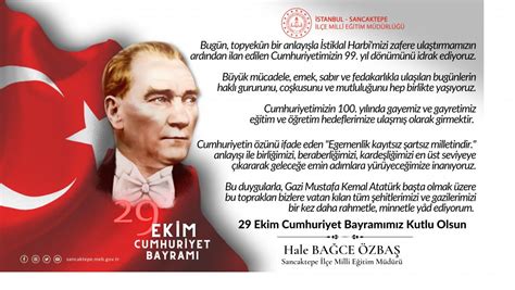 İlçe Milli Eğitim Müdürümüz Hale BAĞCE ÖZBAŞ ın 29 Ekim Cumhuriyet