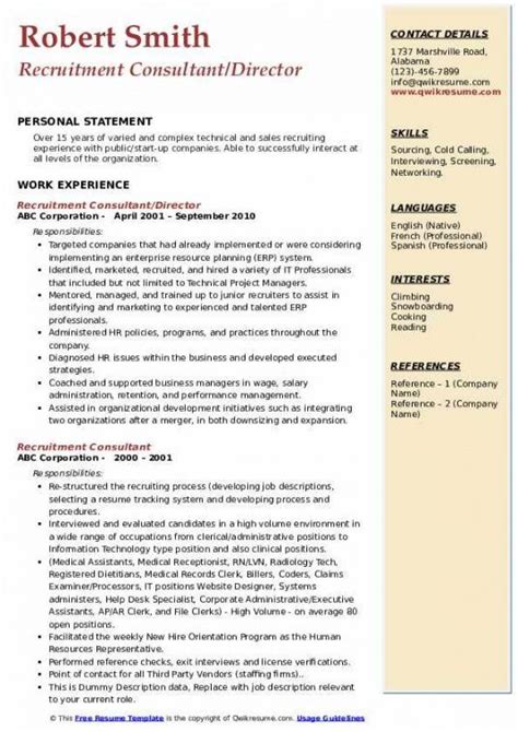 Professional Recruitment Consultant Job Description Template Word Sample Job Description