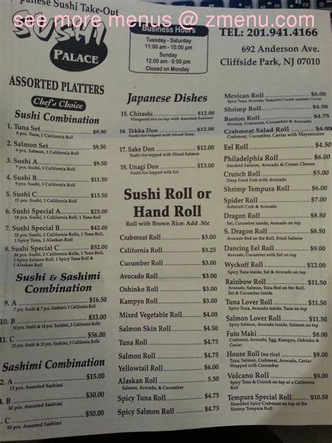 Menu At Sushi Palace Restaurant Cliffside Park