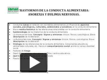 Ppt Trastornos De La Conducta Alimentaria Anorexia Y Bulimia