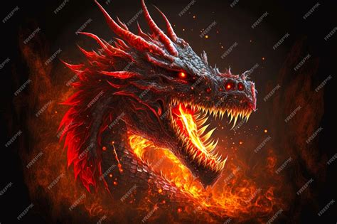 Premium Photo Spewing Flames Dangerous Red Dragons On Dark Background