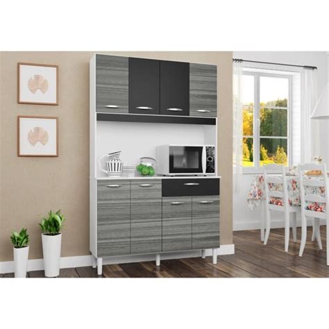 Kit Cozinha Cássia Compacta 08 Portas Grigio preto Poquema Leroy Merlin