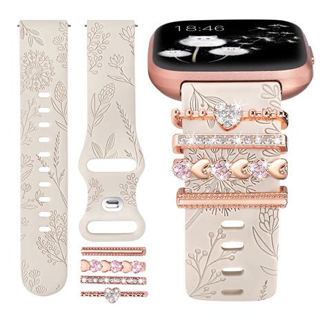 Toyouths Floral Engraved Band With Charms Compatible With Fitbit Versa