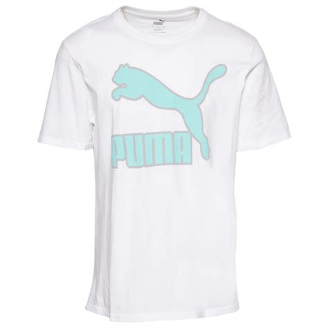 Puma Mens Logo T-shirt In White/aqua | ModeSens