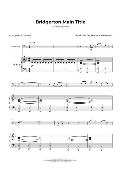 Bridgerton Main Title Arr R Salvario By Kris Bowers Sheet Music For Trombone And Piano At