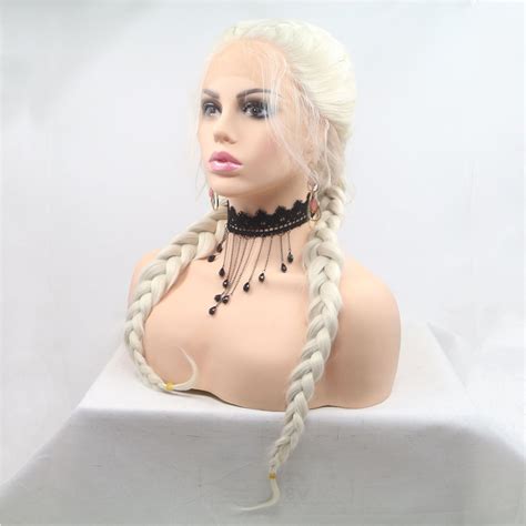 Xiweiya Dutch Braid Lace Wig Platinum Blonde Cornrow Box Braids