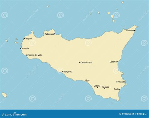 Highly Detailed Sicily Map, Italy, Main Cities Stock Vector ...