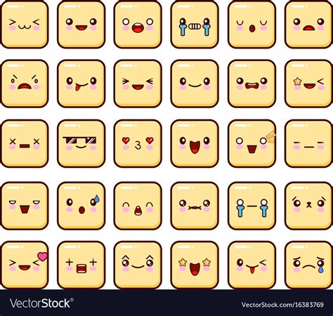 Set Of Emoticons Icon Big Pack Emoji Isolated Vector Image