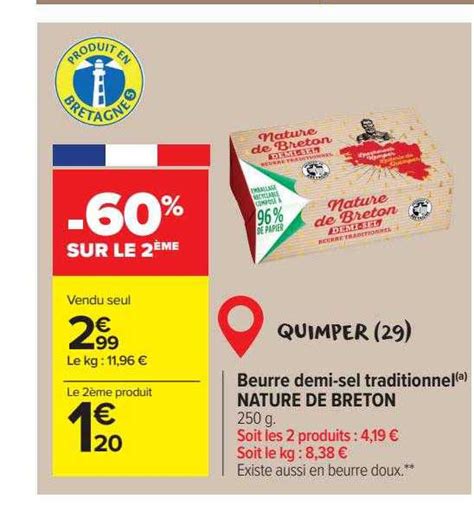 Promo Beurre Demi Sel Traditionnel Nature De Breton Chez Carrefour