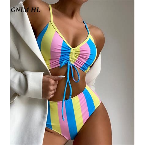 Jual Preorder Gnim Bikini Garis Pinggang Tinggi Pakaian Renang