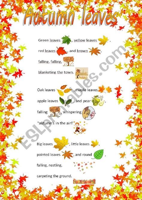 Autumn leaves poem - ESL worksheet by susanansf