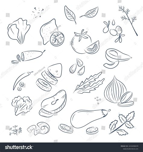 Set Sketch Food Illustration Black White Stock Vector (Royalty Free ...