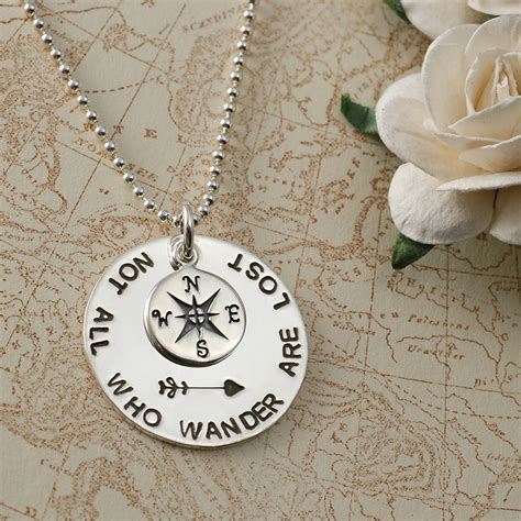 Not All Who Wander Are Lost Compass Necklace Arrow Sterling Etsy