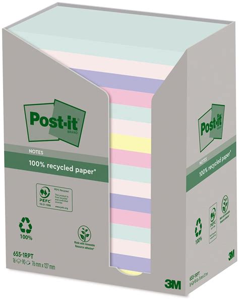 Post It Recycled Notes Nature 100 Feuilles Ft 76 X 127 Mm Paquet De