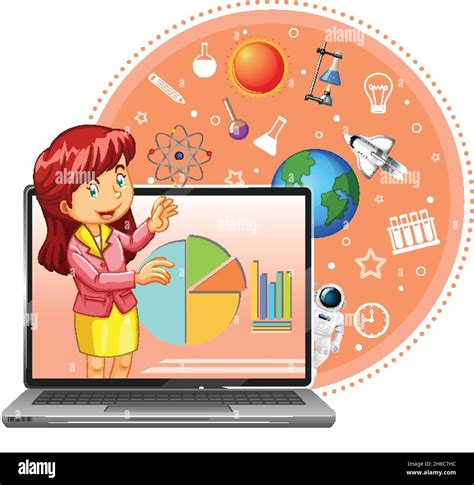 Computer with teacher cartoon character illustration Stock Vector Image ...