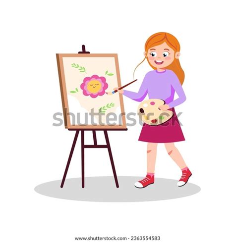 Vector Illustration Smiling Girl Drawing Picture Stock Vector (Royalty Free) 2363554583 ...