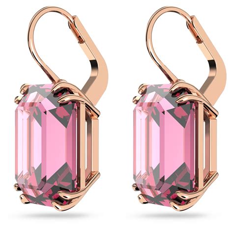 Millenia Drop Earrings Octagon Cut Pink Rose Gold Tone Plated