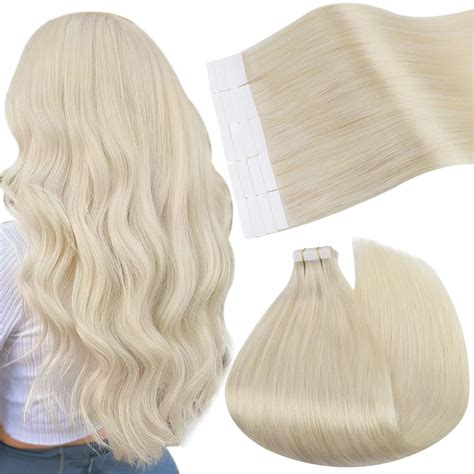 Ugeat Platinblond Extensions Echthaar Tapes Band In Haarverlaengerung