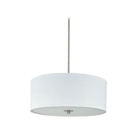 Modern Drum Pendant Light With White Shade In Satin Nickel Finish At