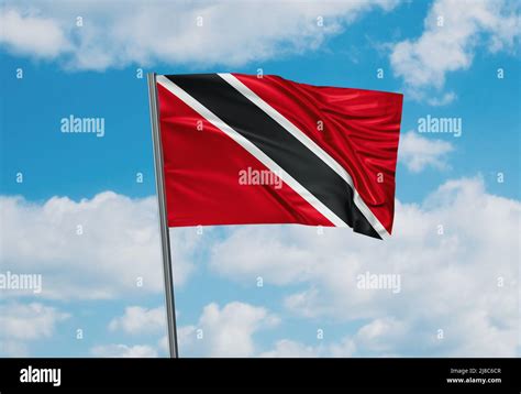 Trinidad And Tobago National Flag Waving In The Wind Sky Background 3d