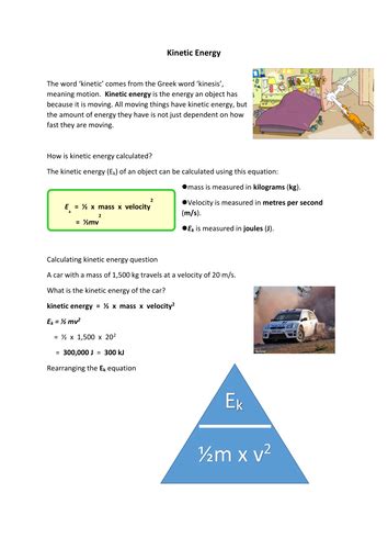 Kinetic Energy Worksheet Teaching Resources