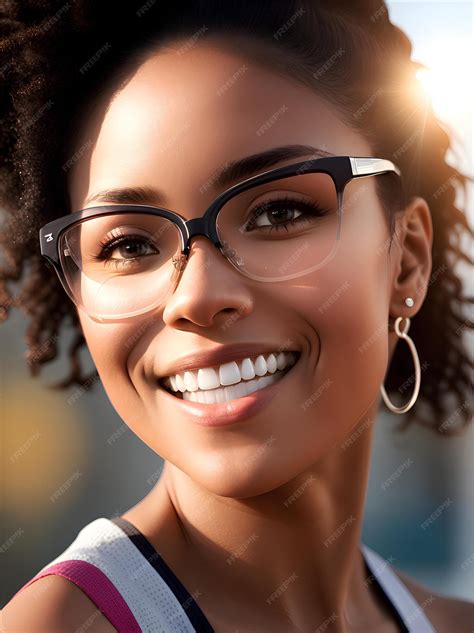 Premium Photo Portrait Of Smiling Woman Wearing Eye Glasses