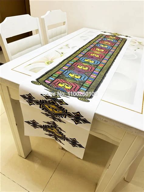 Strips Habesha Eritrean Ethiopian Table Runner Tablecloth Rectangular For Dining Coffee Kitchen