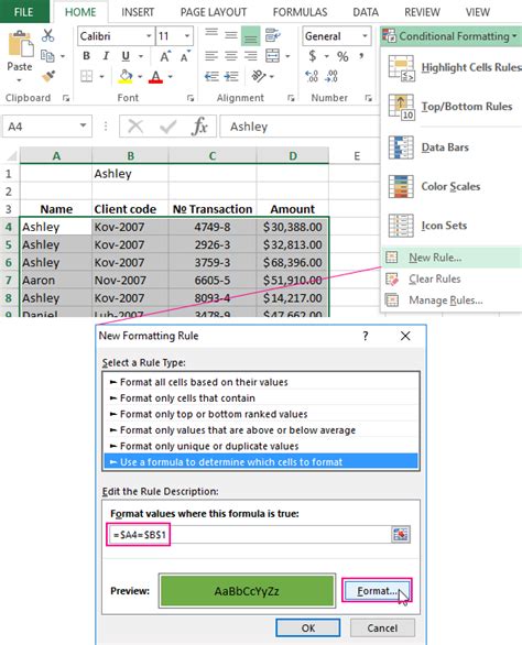 How to make a selection in Excel from the list with conditional formatting?