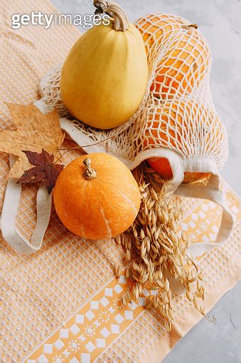 Mesh Shopping Bag With Vegetables Autumn Pumpkin Harvest