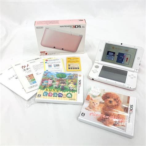 【傷や汚れあり】【baae7064】任天堂 Nintendo 3ds Ll ピンク×ホワイト とびだせどうぶつの森・ニンテンドッグス・キャッツ