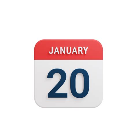 January Realistic Calendar Icon 3D Illustration Date January 20 ...