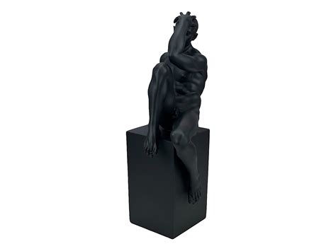 Nude Male Seated On Cube Stand One Knee Up Cold Cast Bronze Resin Statue Sculpture Greek