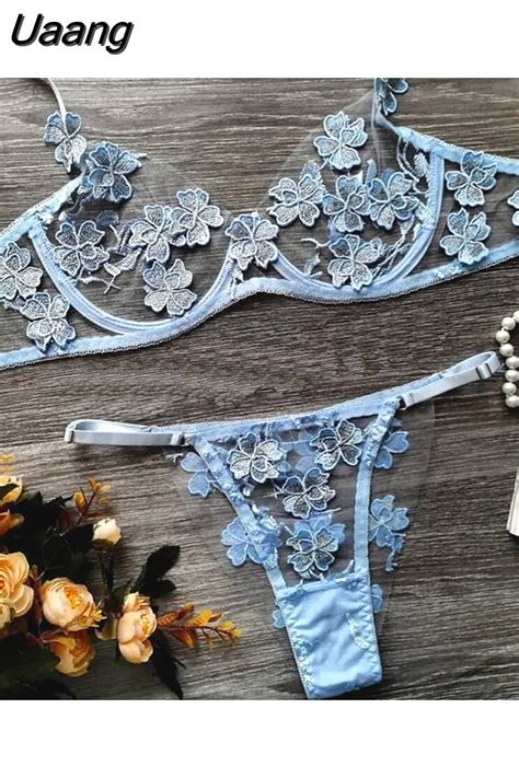 Uaang Sensual Lingerie Set Women D Flower Embroidery Underwear Set