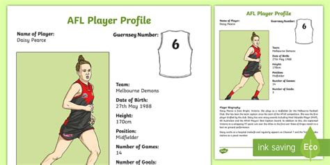 Daisy Pearce Women S Australian Rules Football Player Profile Worksheet