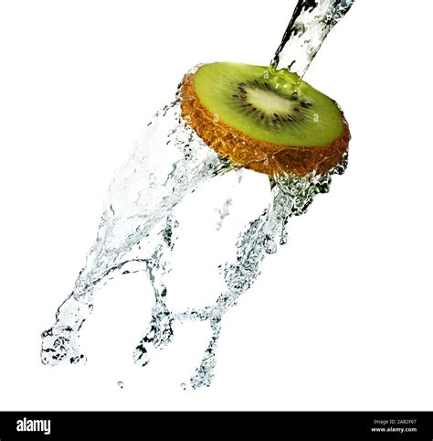 Water Splash On Kiwi Isolated On White Stock Photo Alamy