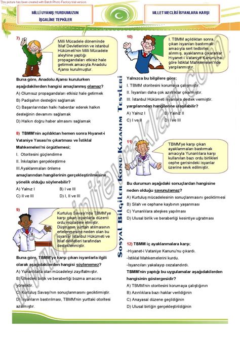 Sinif Inkilap Tarihi Unite Millet Meclisi Syanlara Karsi Unite